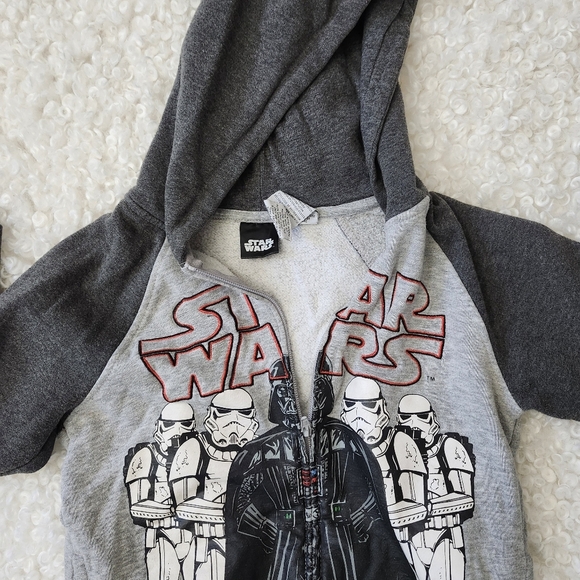 Star Wars Kids Black Gray Zip-Up Hoodie Sz M 7/8 Darth Vader Graphic Sweatshirt - Picture 5 of 5